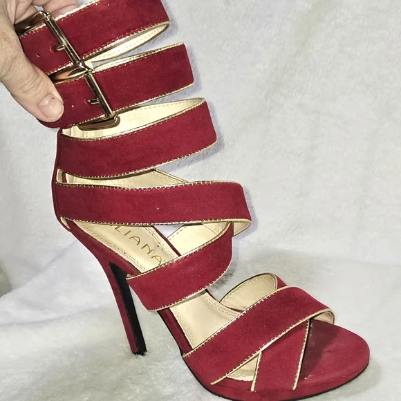 Liliana Red/Gold 4" Stiletto HEELS Crisscross Strappy Sexy GIRLS' NIGHT 👠 FAB - Picture 14 of 15
